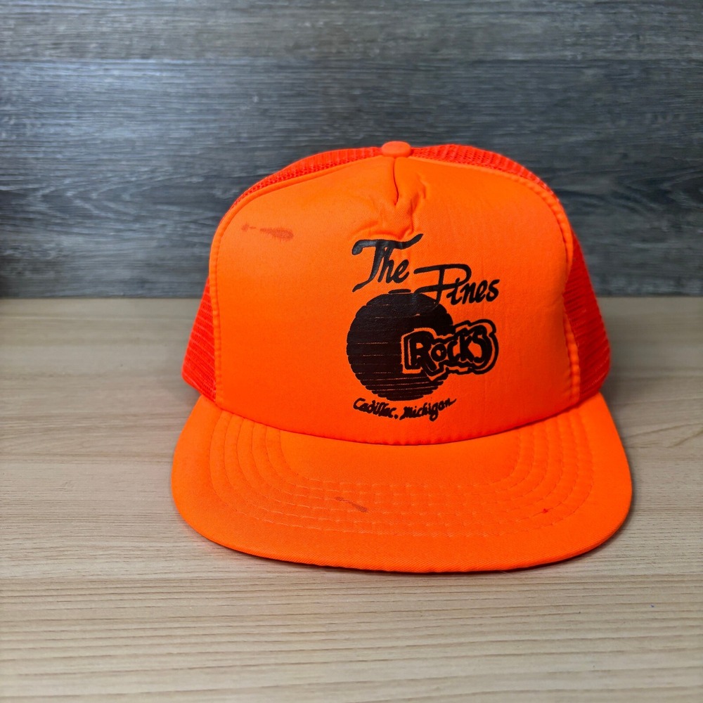 Vintage Cadillac Michigan Hat Cap Snapback Orange Blaze‎ The Pines Sports Bar